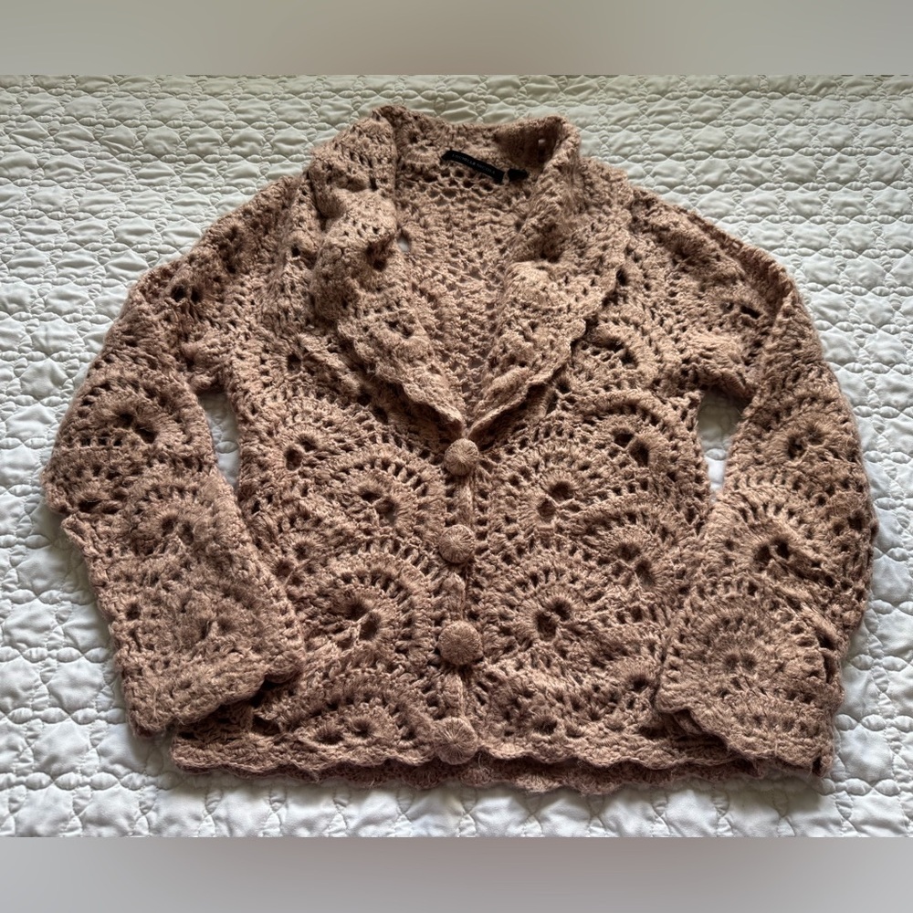 Michelle Nicole Blush Pink Fairy Cottagecore Crochet Women Sweater Size Large - Picture 7 of 13